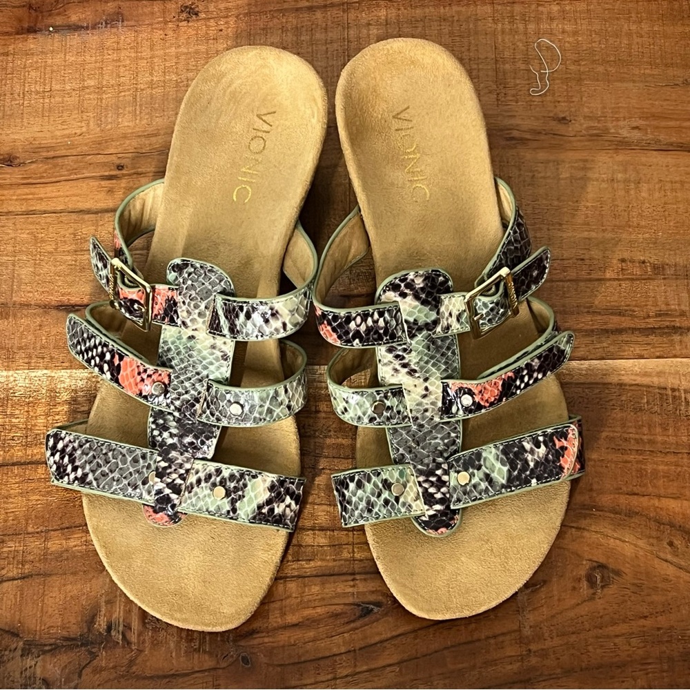 VIONIC Radia Low Wedge Leather Sandals Size 8 - Picture 2 of 7